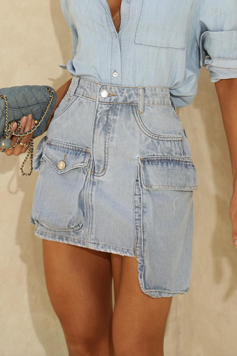 Women's Casual 3D Pocket Decoration Denim Short Skirt