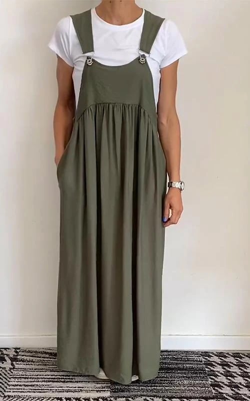 Relaxed Fit Cotton and Linen Suspender Dress