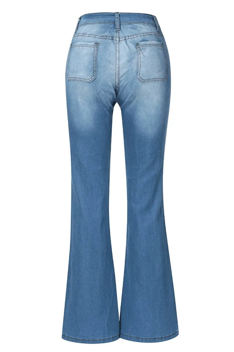 Women's Button Fly Stretch High Waist Flared Jeans