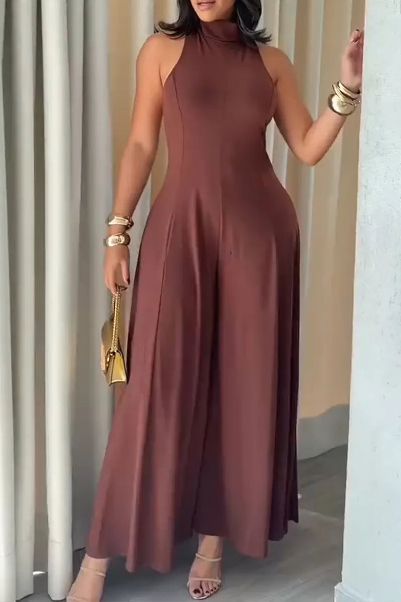 Women's Casual Backless Wide Leg Jumpsuit