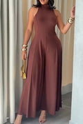 Women's Casual Backless Wide Leg Jumpsuit