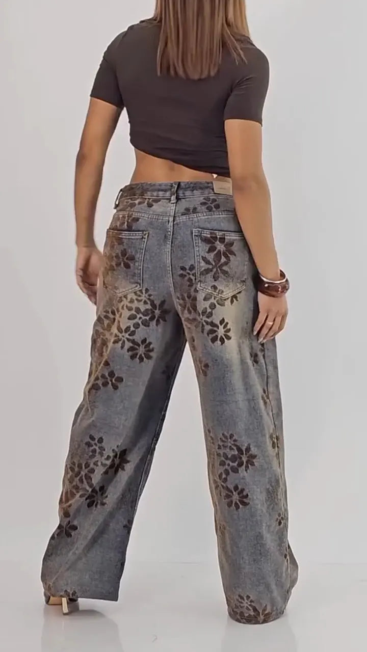 Women Printed Washed Water Casual Jeans