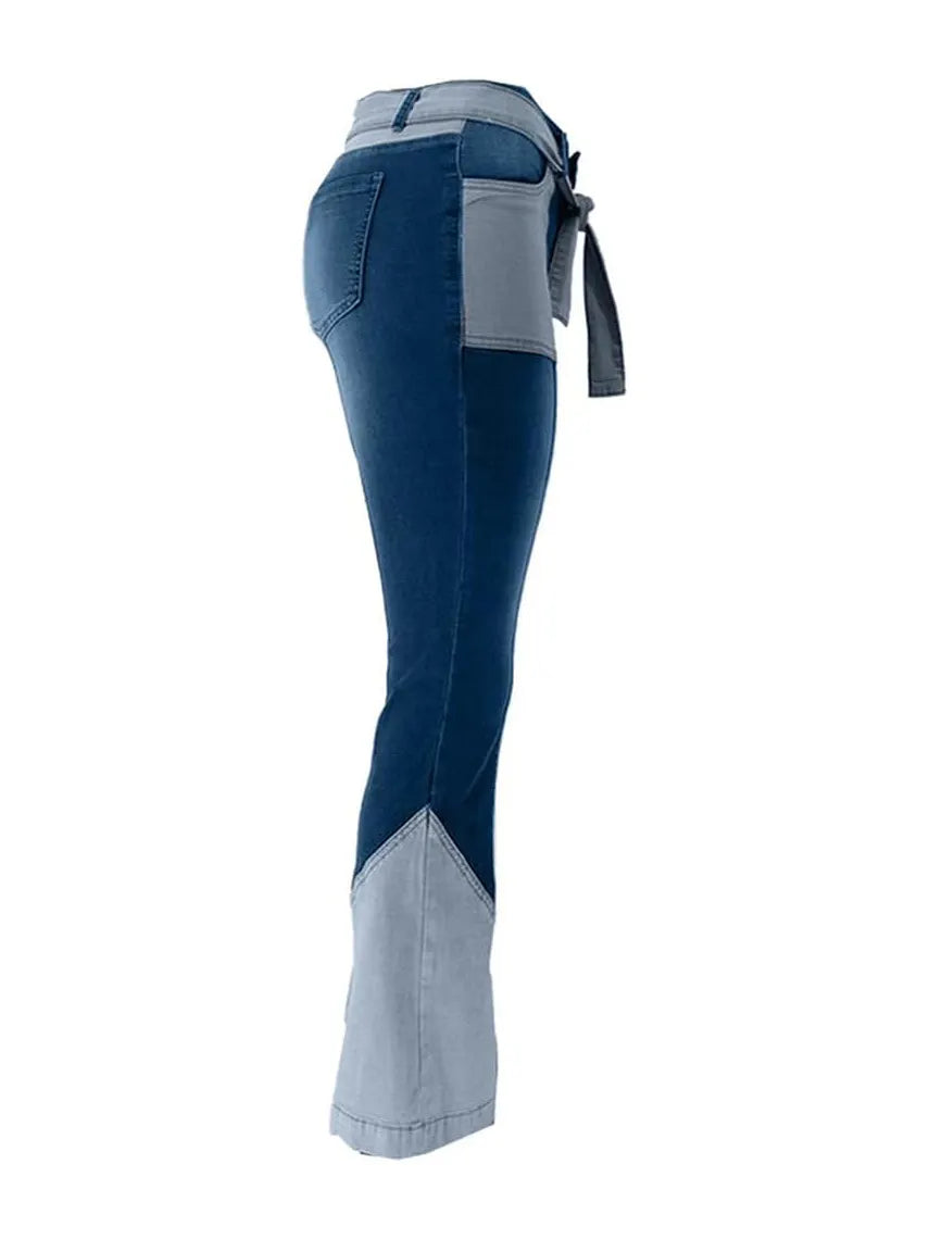 Vintage High Rise Two Tone Panel Flare Jeans