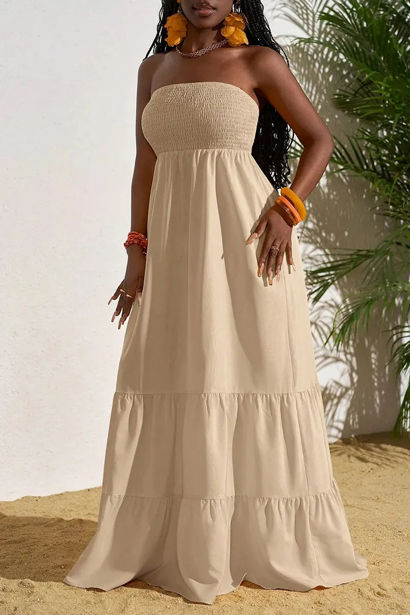 Women's Casual Vacation Ruffle Hem Stretch Strapless Dress