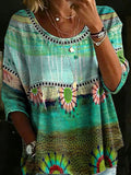 Women's Vintage Abstrct Casual Loose Denim Blouse Shirt