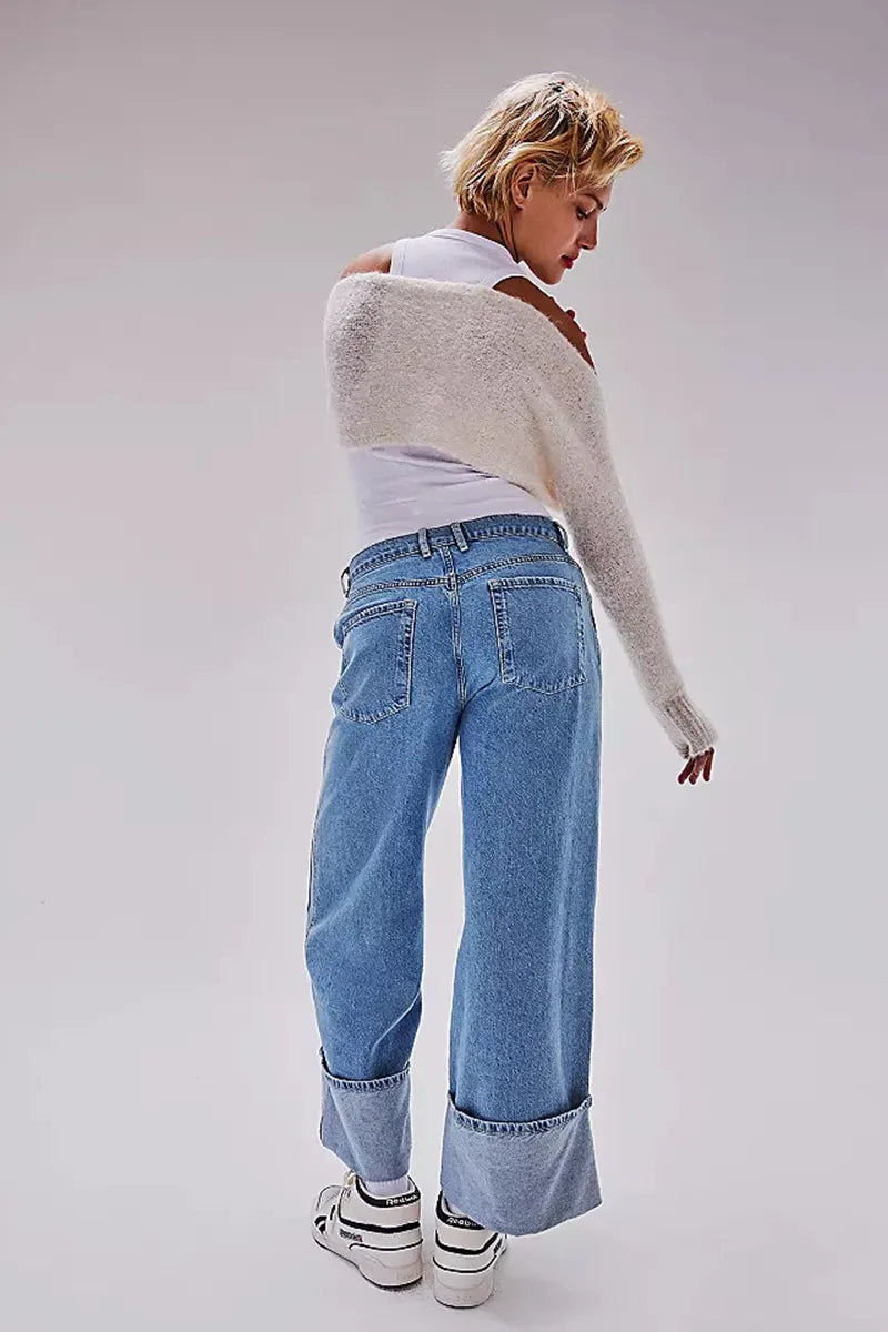 Women's Vintage Wash Mid-Rise Turn-Up Jeans