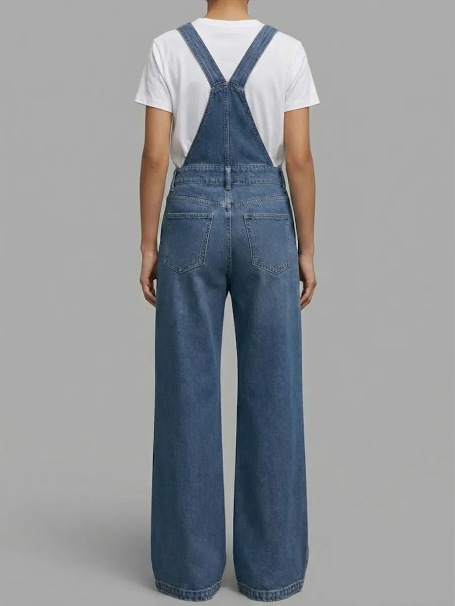 Women's Sleeveless Casual Loose Denim Wide-leg Jumpsuit With Suspenders
