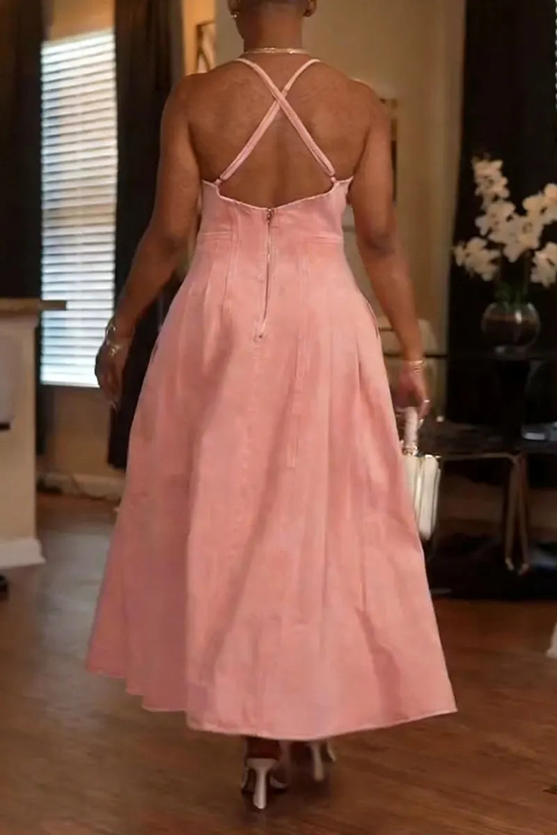 Women's Fashion Open Back Cami Denim Dress
