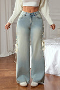 Women's Casual Ribbon-Accented Wide-Leg Jeans