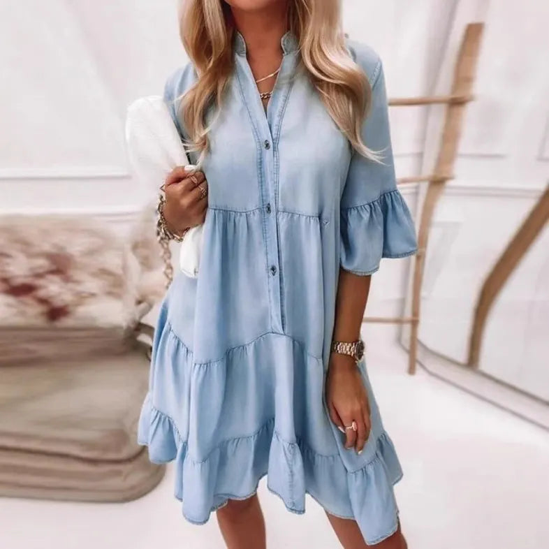 Women's V-neck Patchwork Solid Color Casual Dress