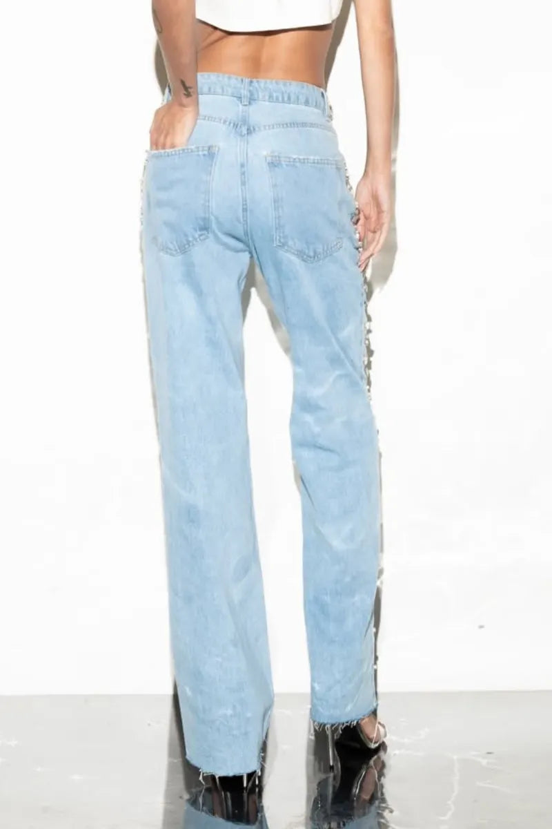 Women's Diamond-encrusted Straight-leg Jeans