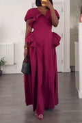 Women's V-neck Solid Color Patchwork Elegant Casual Dress