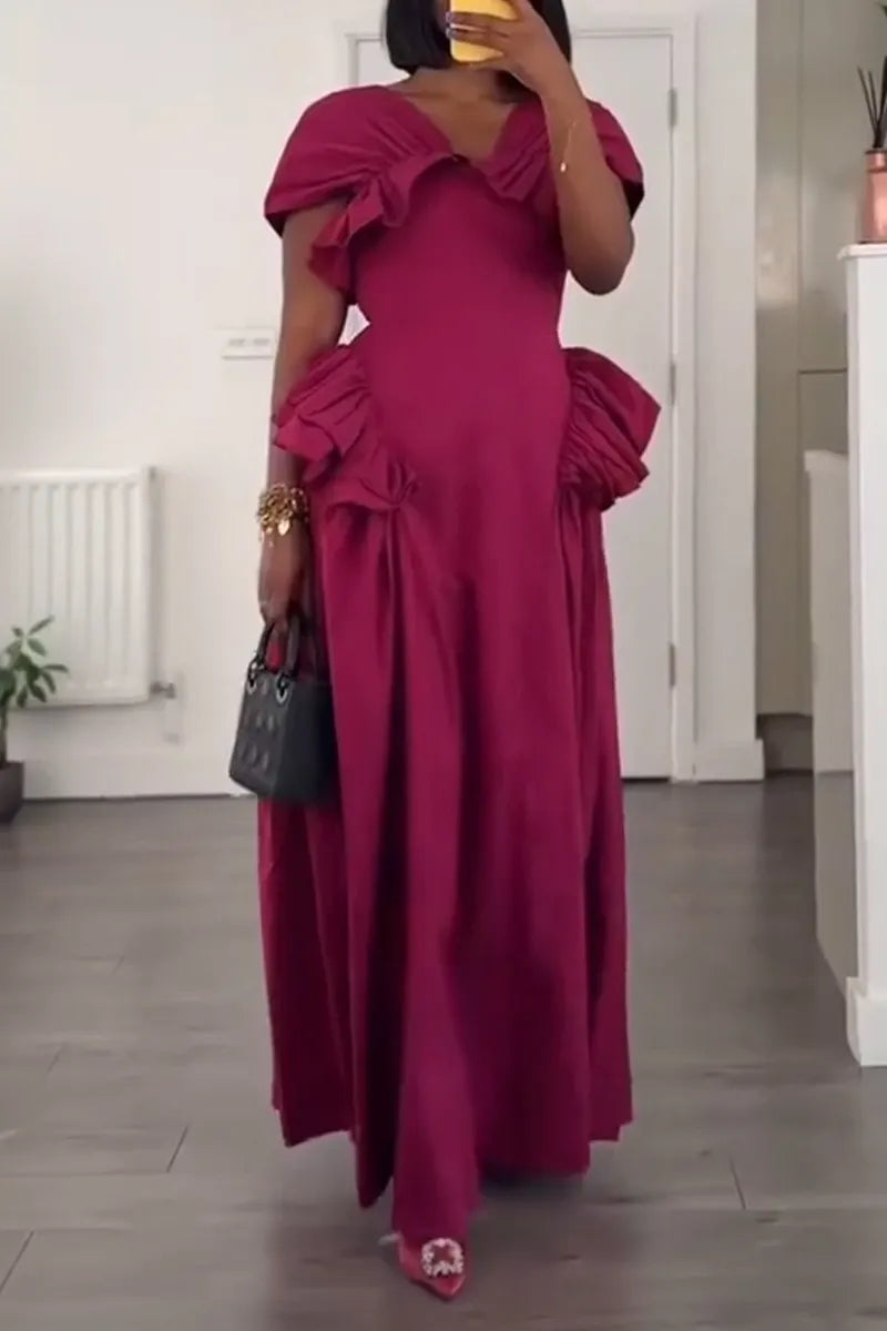 Women's V-neck Solid Color Patchwork Elegant Casual Dress