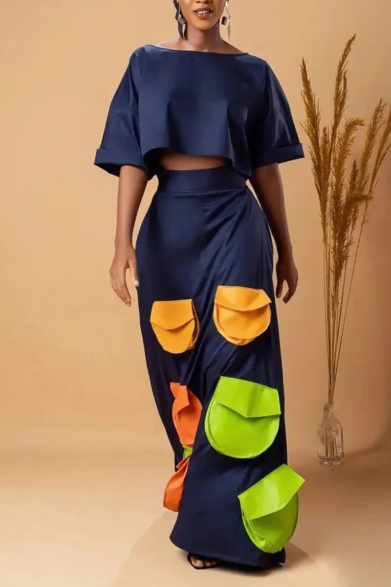 Women's Crop Top Or Maxi Skirt With Colorful Pocket Detail