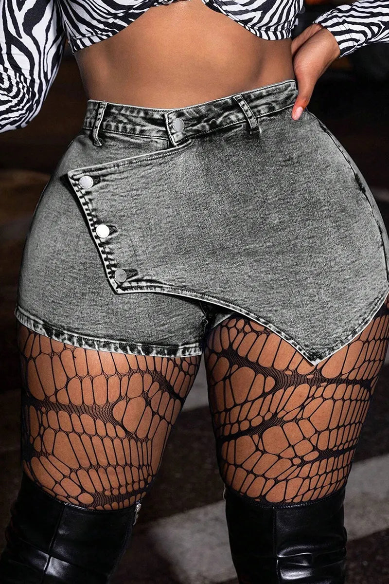Women's Y2k Style Denim Shorts With Skort Design