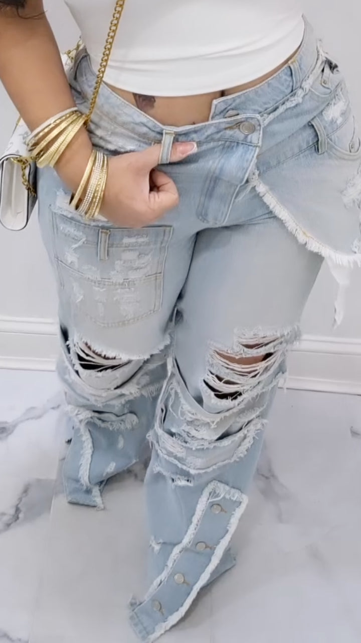 Women's Ripped Patchwork Casual Jeans