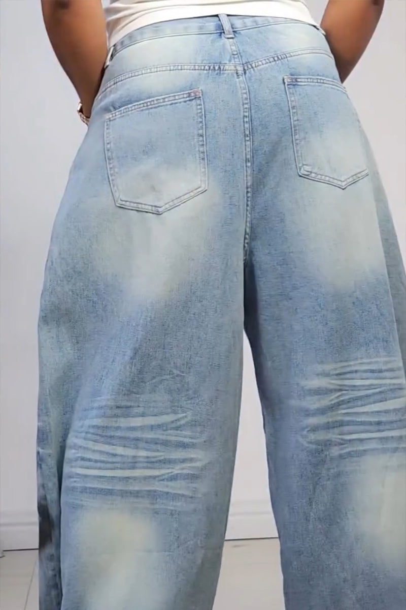 Women's Casual Wide Leg Pattern Decoration Wide Leg Jeans