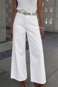Women's Casual White Wide Leg Jeans(Belts Not For Sale)
