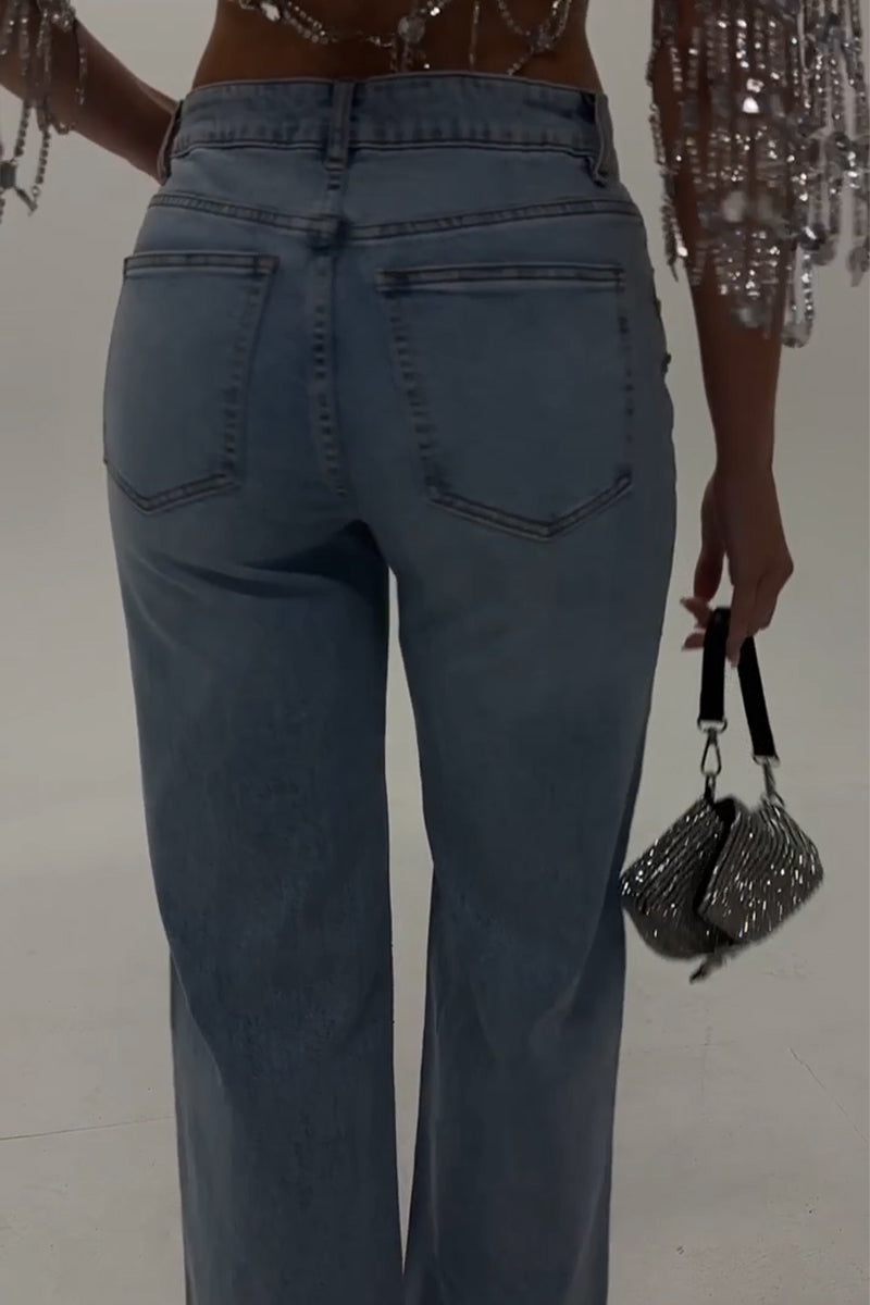 Women's Nail Drill Scratch Casual Jeans