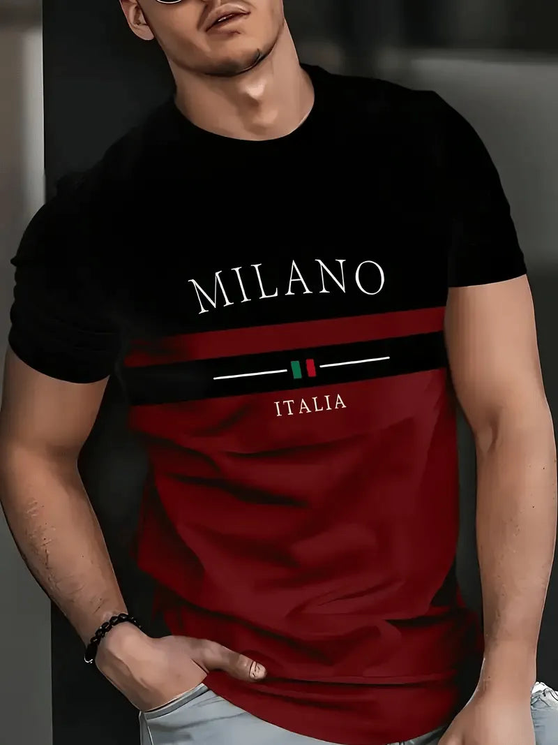 Men's Business Stripe Logo Print Short Sleeve T-Shirt