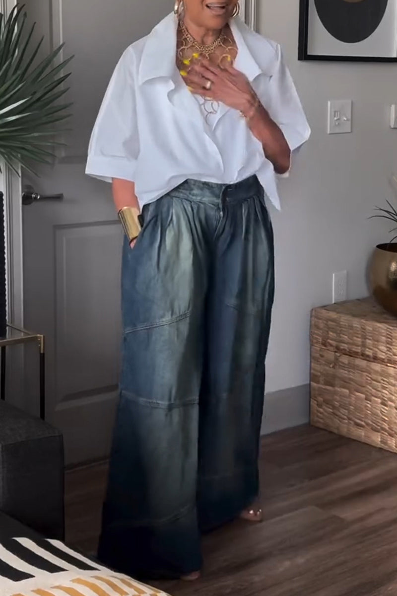 Women's Casual Loose Short Sleeve Shirt or Loose Casual Jeans