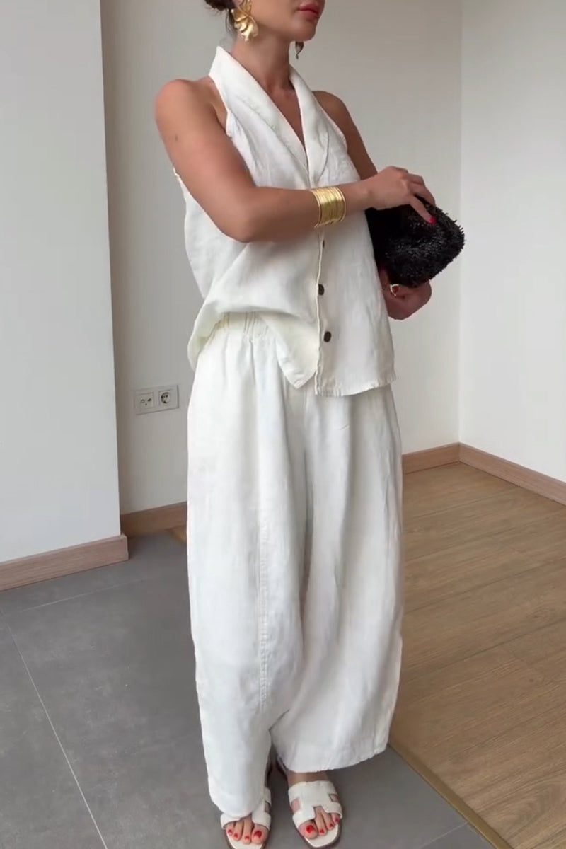 Women's Vacation Fashion Button Vest Loose Pants Two-Piece Set