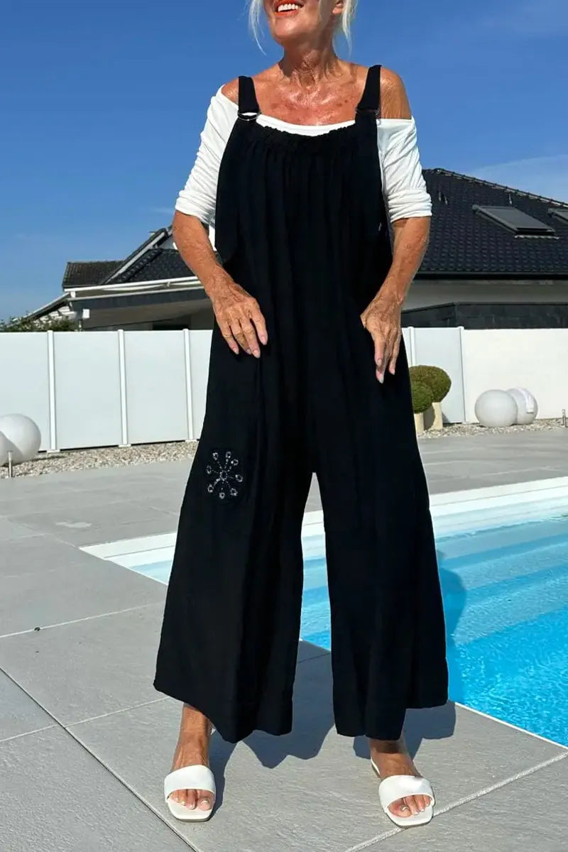 Women's Patchwork Embroidered Loose Casual Wide Leg Jumpsuit