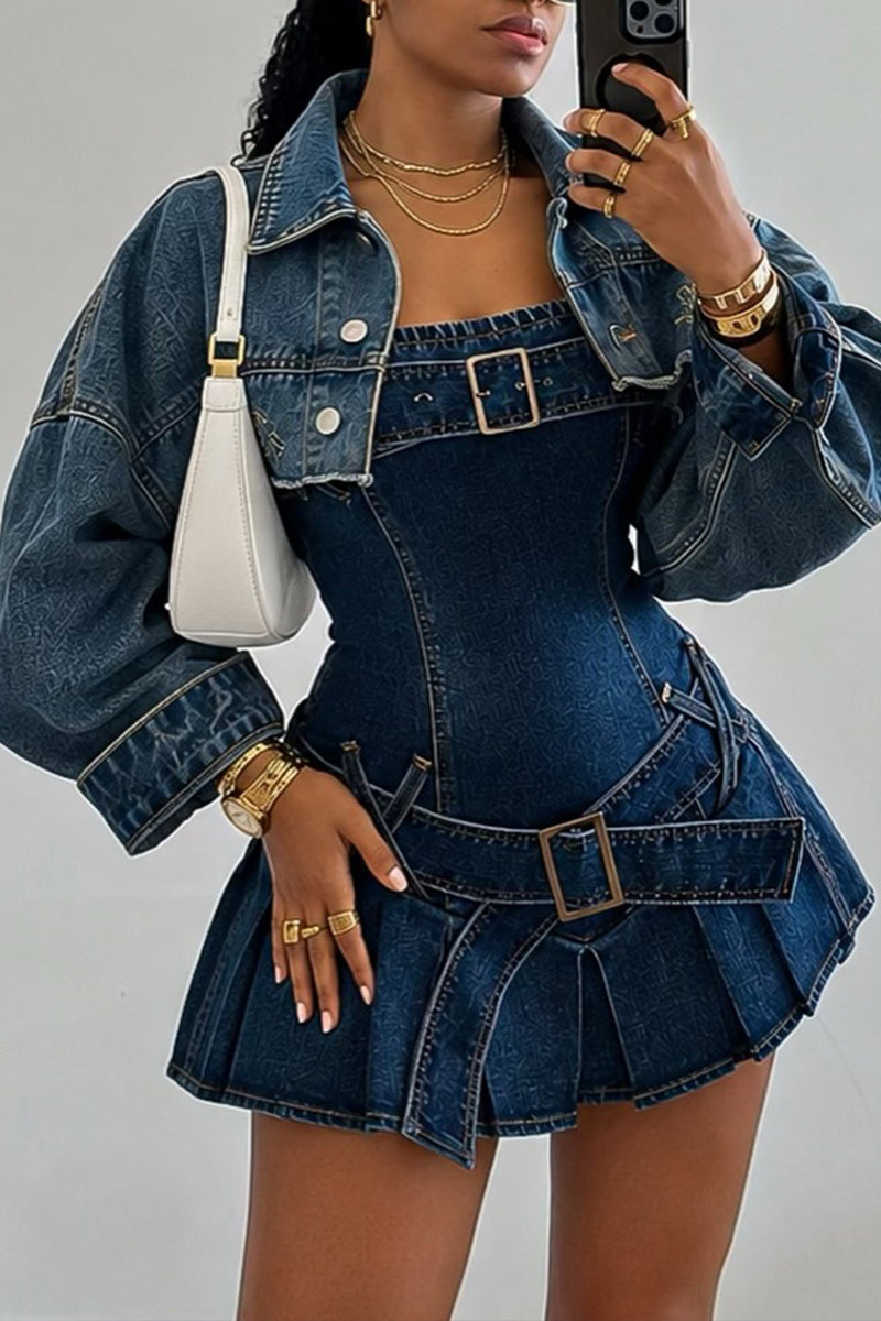 Women's Fashion Cropped Denim Jacket or Denim Mini Dress