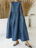 Women's Round Neck Sleeveless Casual Loose Denim Dress