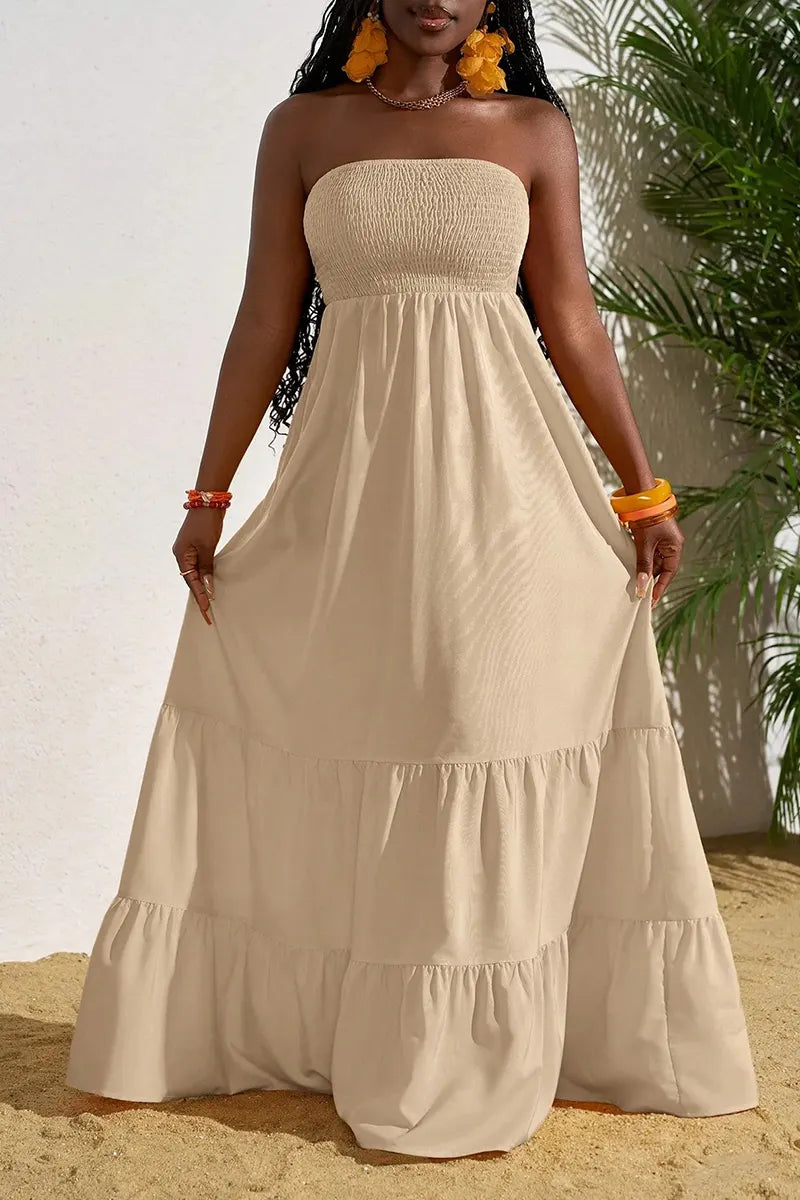 Women's Casual Vacation Ruffle Hem Stretch Strapless Dress