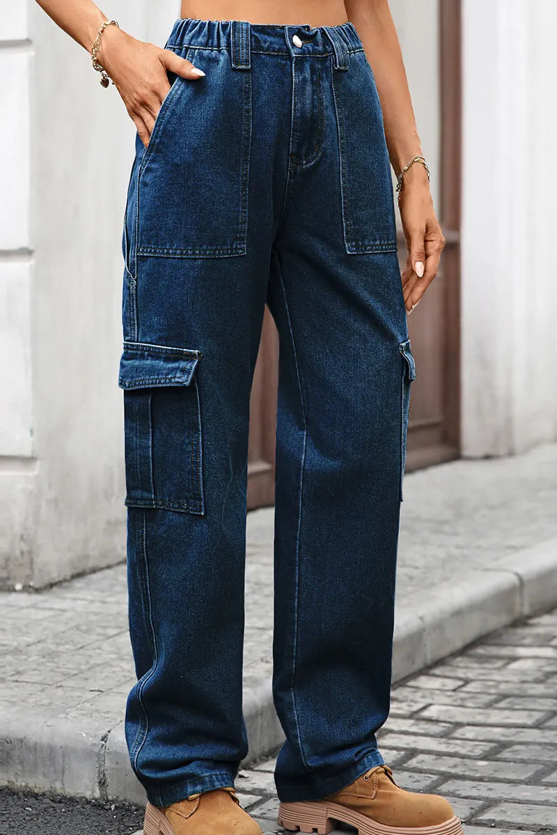 Women's Utility Chic Multi-Pocket Wide-Leg Jeans