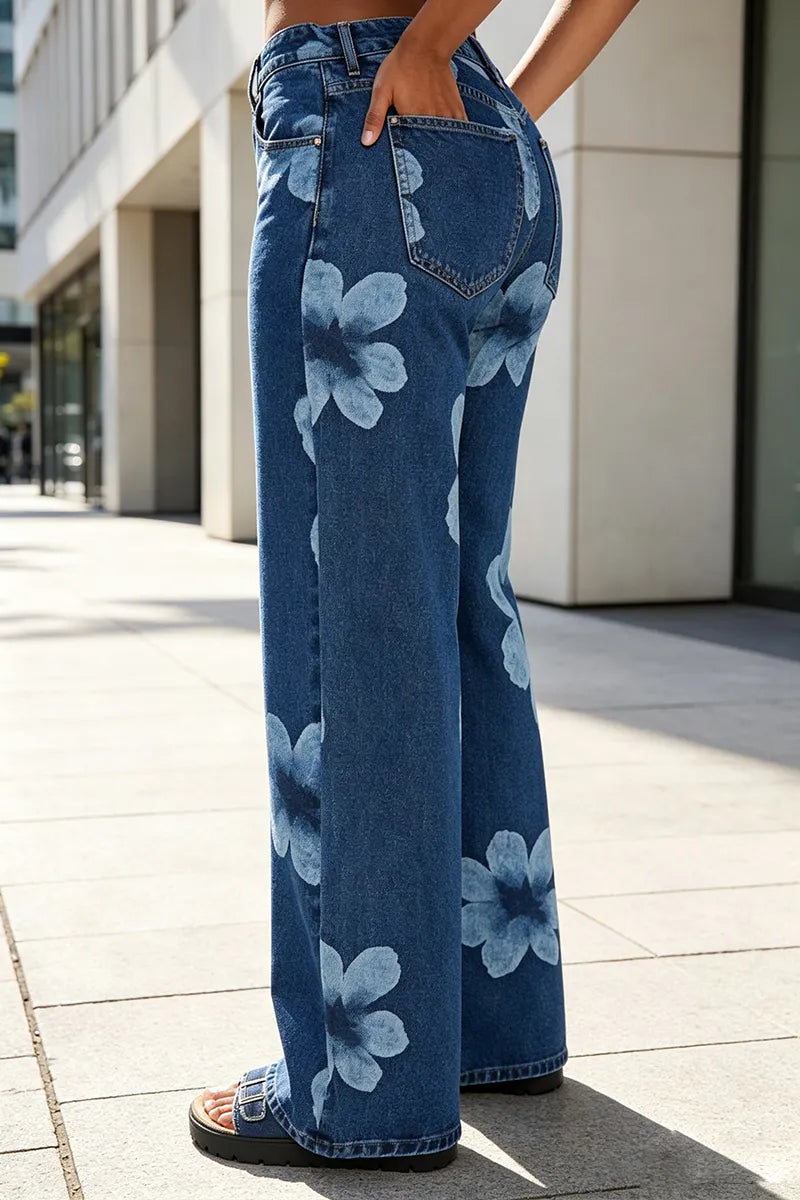 Women's Casual Printed Wide Leg Jeans