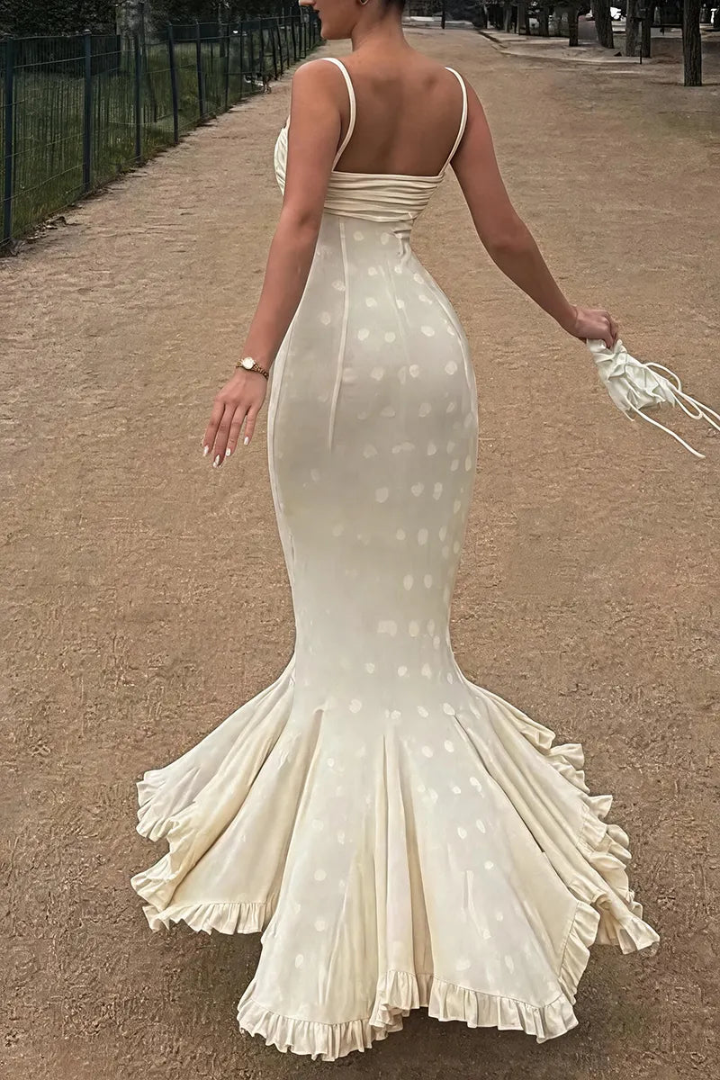 Women's Elegant Fashion Polka Dot Mermaid Hem Maxi Dress