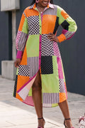 Women's Long-Sleeve Modern Print Shirt Dress