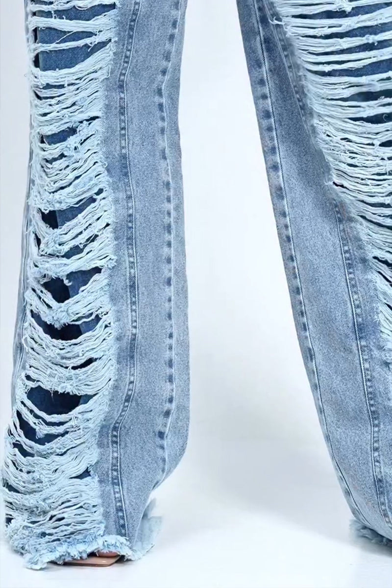 Women's Fashion Wash Ripped Decoration Wide Leg Jeans