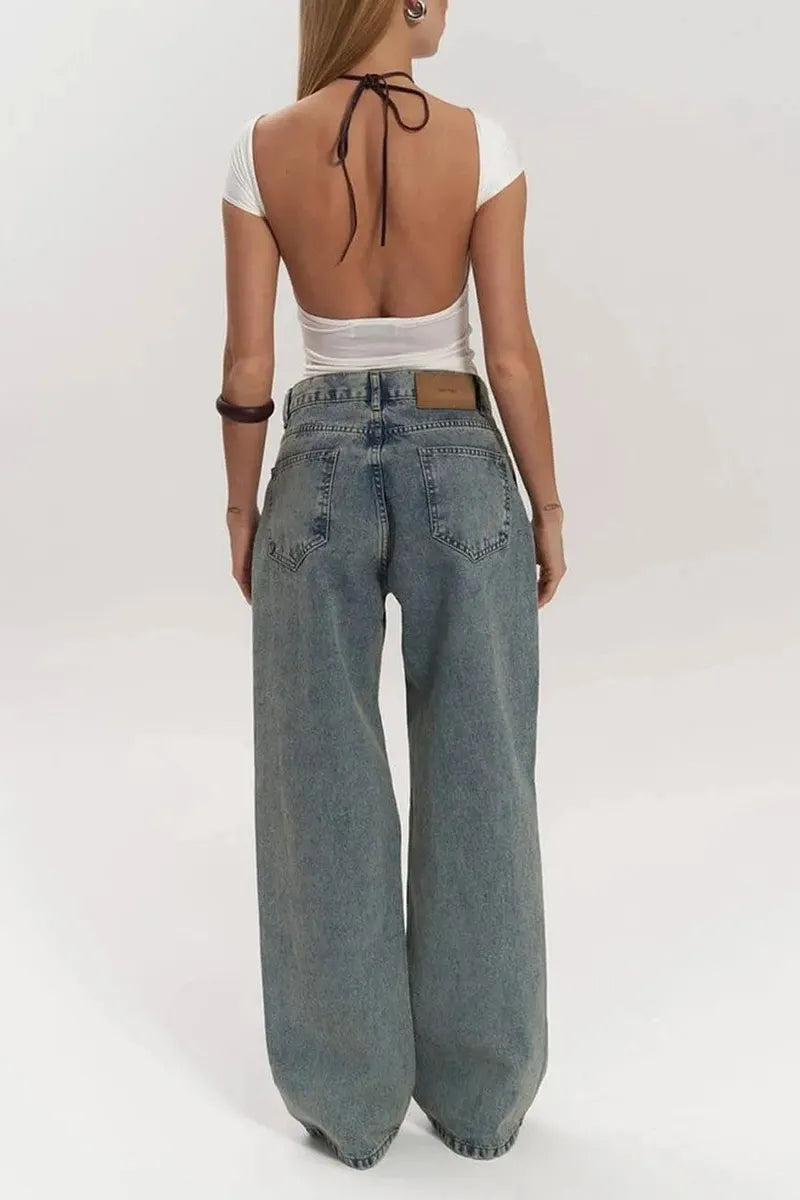 Women's Distressed Jeans With Sheer Cut Out Detail