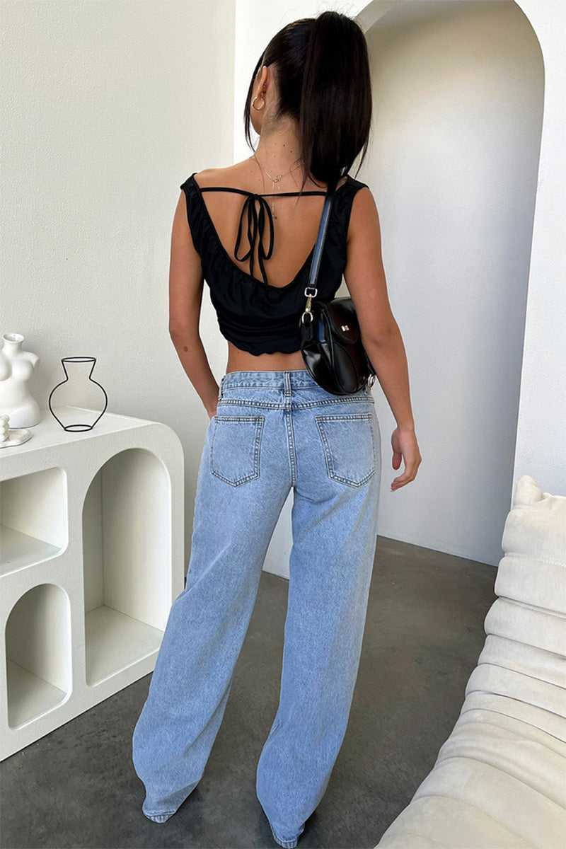 Retro Loose Straight Low Rise Denim Jeans