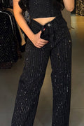 Women's Fashion Stripe Rhinestone Jeans