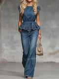 Women's Casual Ruffle Denim Set