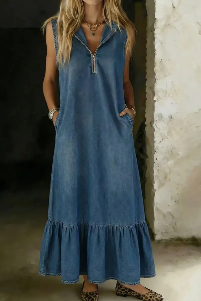 Ladies' Fashion Design Sleeveless Ruffled Denim Skirt