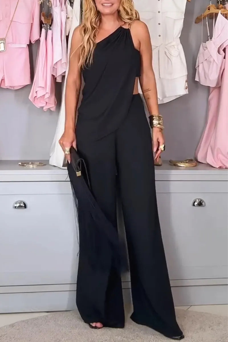Women's Off Shoulder Irregular Top+pants Elegant Casual Suit
