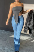 Women's Casual Paneled Flared Jeans
