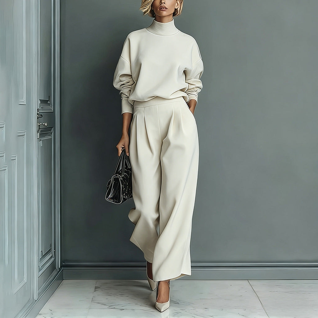 Velvet Cloud Oversized Co-ord Set: Luxe Turtleneck & Tailored Wide-Leg Pants