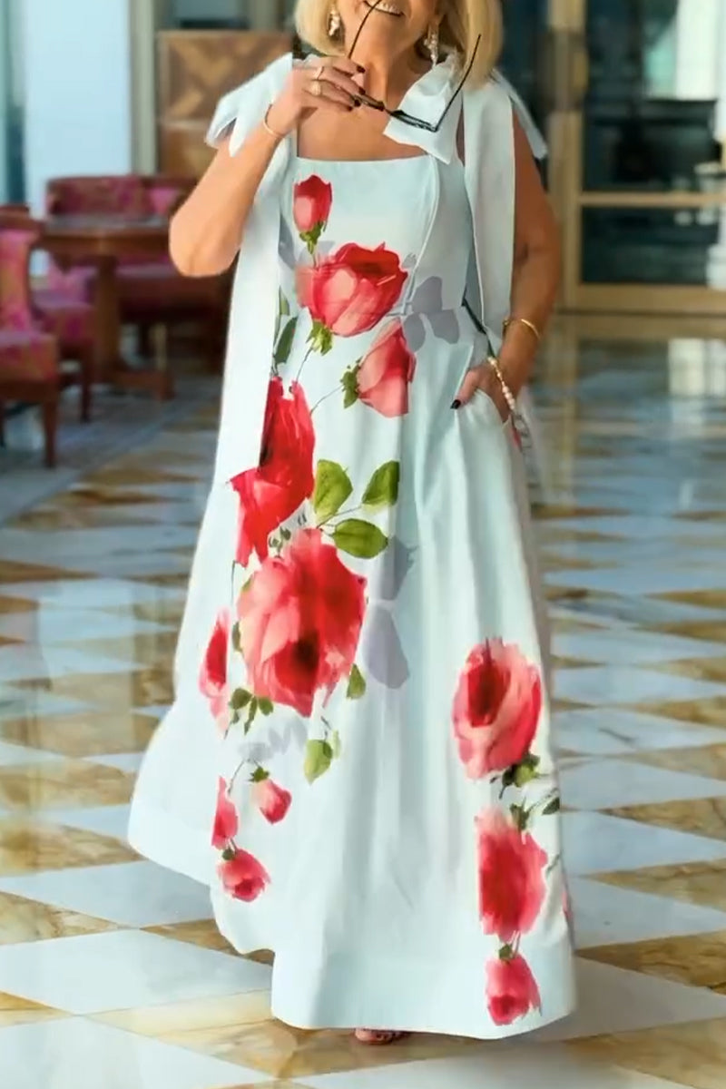 Women's Square Collar Printed Elegant Temperament Dress