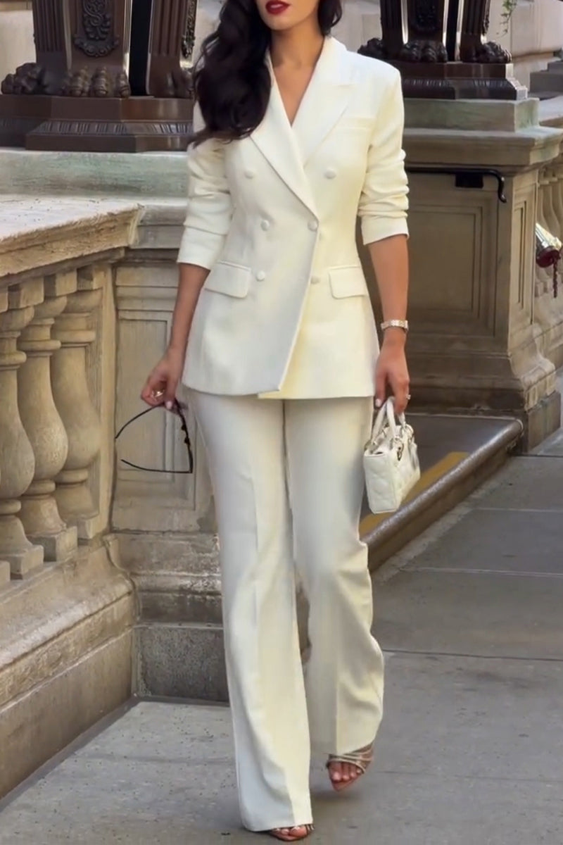 Women's Classic Lapel Double-Breasted Blazer Suit Pants Commuter Two-Piece Set