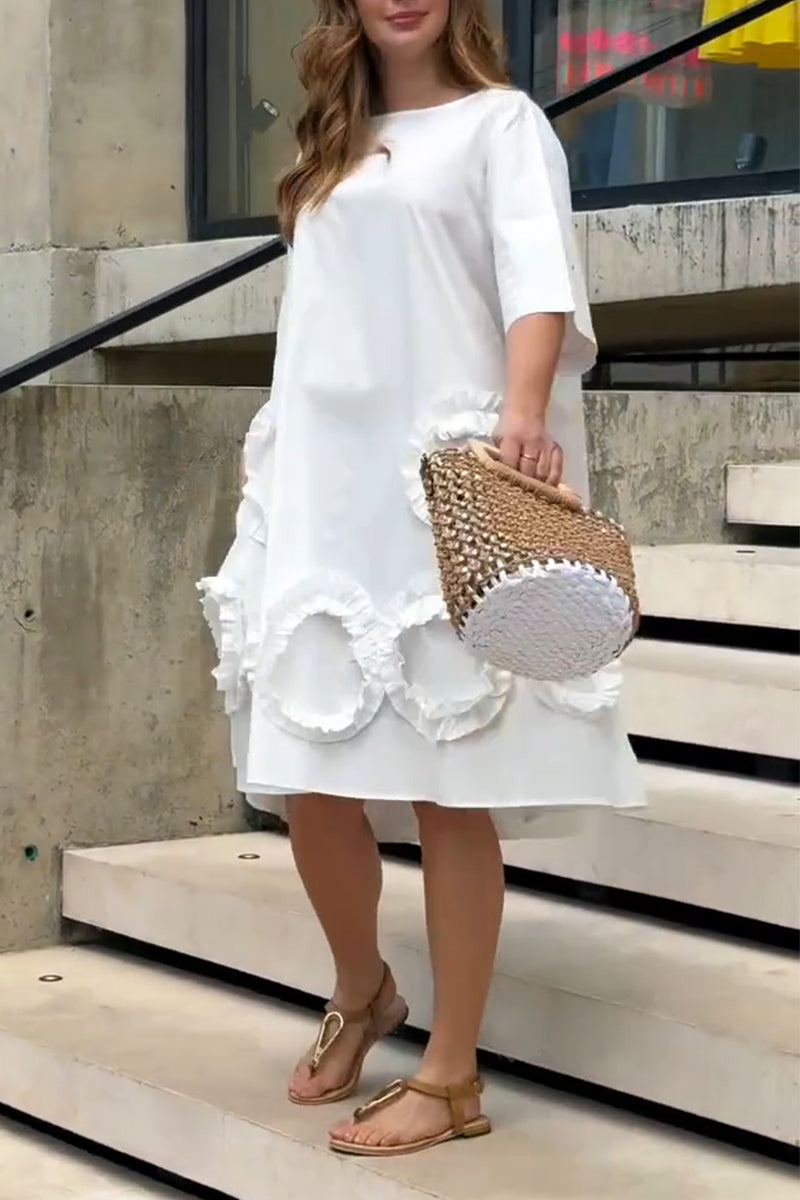 Women's Round Neck Solid Color Patchwork Loose Casual Dress