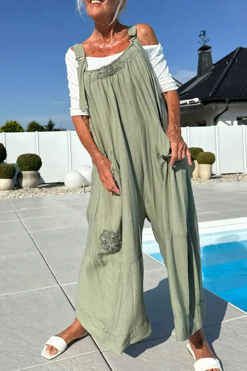 Women's Patchwork Embroidered Loose Casual Wide Leg Jumpsuit