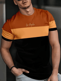 Men's Business Stripe Logo Print Short Sleeve T-Shirt