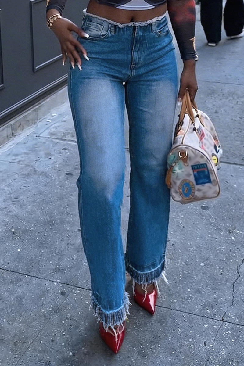 Women's Casual Pattern-Print Top & Wide-Leg Jeans