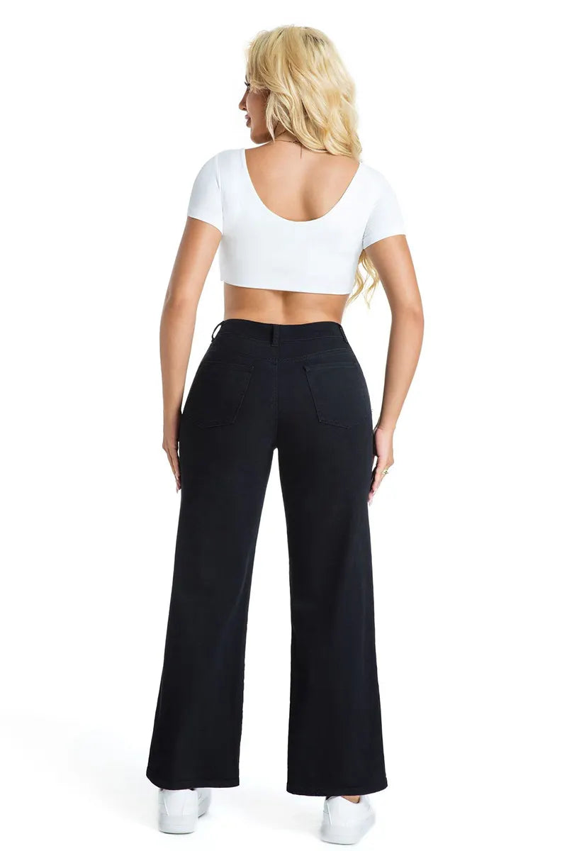 Casual Stretch Panel Raw Hem Wide Leg Jeans